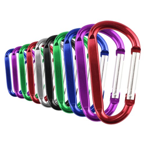 SWATOM Aluminum D-Shape Carabiner Clip 1.8/2.2/2.6/3 Inches Spring Snap Hook Keyring Carabiners for Camping Traveling Hiking Keychains Outdoor Accessories (10P/20P) (1.6 inch Random 10P)