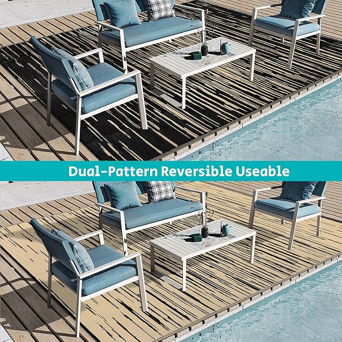 HEBE Outdoor Rug 8'x10' Waterproof for Patios Clearance, Reversible Plastic Straw Rug Camping Carpet, Indoor Outdoor Area Rugs Patio Mats for RV,Picnic,Backyard,Deck,Balcony,Porch