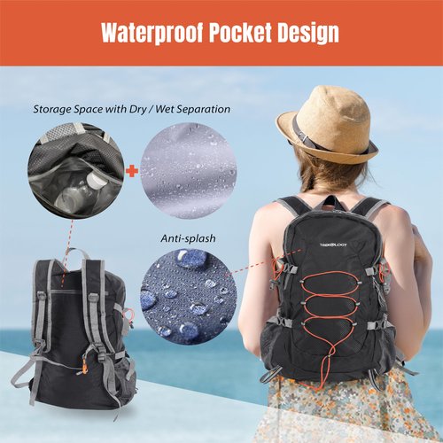 TREKOLOGY 30L Waterproof Lightweight Backpack – Foldable, Durable Daypack for Men & Women with Chest Strap & Multiple Compartments – Compact, Comfortable, Ideal for Hiking, Camping, Travel & Outdoors