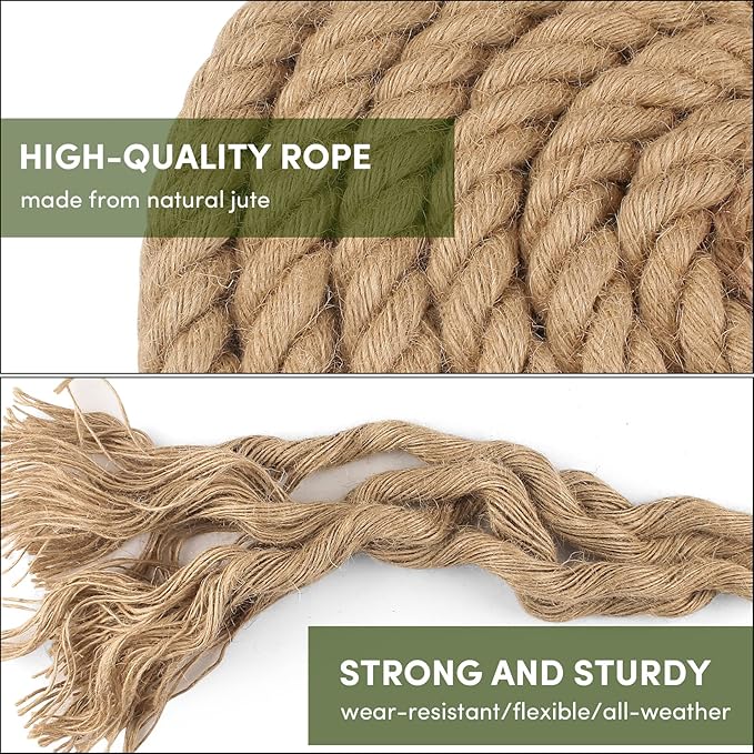 Manila Rope 1/2in x 100ft,Natural Hemp Rope Thick Large Decorative Hemp Nautical Ropes,Twisted Manila Ropes Great for Gardening,Railings,Hammock Nautical
