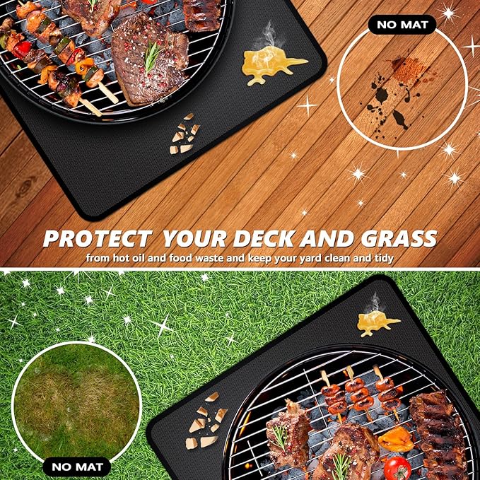 60 x 40 inch Under Grill Mats for Outdoor Grill, Oil and Waterproof, Double-Sided Fireproof Fire Pit Fireplace Outdoor BBQ Mat for Protecting Deck and Lawn