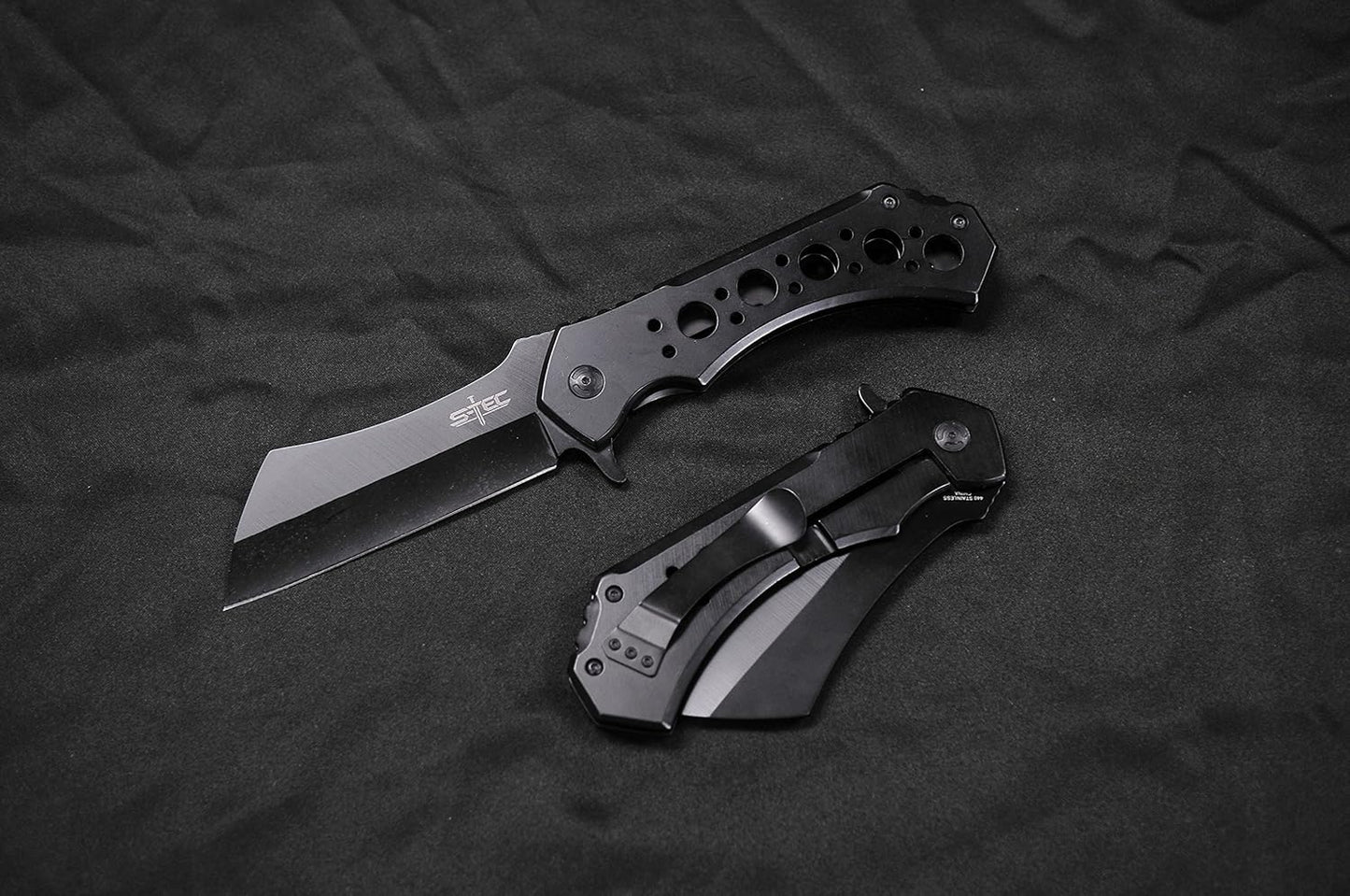 S-TEC 12-inch Rugged Chef Field Tactical Folding Cleaver (Matte Black)