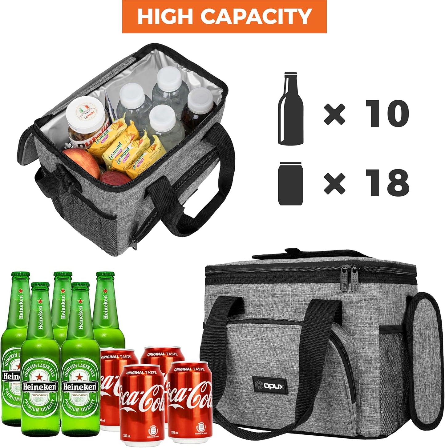 OPUX Soft Cooler Bag, Insulated Collapsible Lunch Cooler Bag for Men Work Camping Beach Travel, Portable Soft Sided Leakproof Waterproof Large Lunch Bag Box with Shoulder Strap 18 Cans, Heather Navy