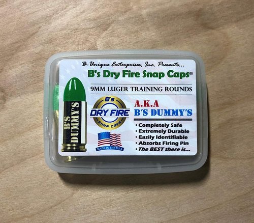 B's Dry Fire Snap Caps - A.K.A. B's Dummy's - Dummy 9mm Luger Training Caps (5 Pack) (Neon Green Brass)