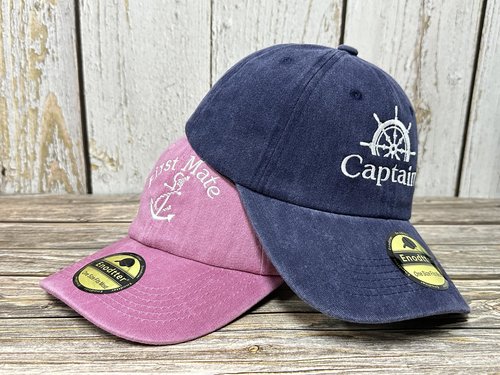 Enodtter Captain First Mate Matching Hats for Couples, Nautical Marine Sailor Hats, Navy Blue Pink Skipper Boating Baseball Caps