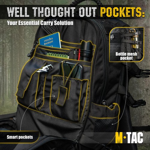 M-Tac Military Backpack for Men and Women - Large 25L Hiking MOLLE Backpack for Travel and Survival - Black Rucksack - Hiking (new)