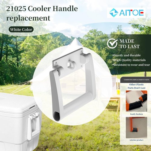 ZAITOE 2 Pack - Cooler Handle Replacement Kit Compatible with 21025 Ig-loo Cooler Replacement Handles,Fit for 90-100 Quart Cooler Handle with Screws,Includes 2 Swing-up 4 Hole Handle and 8 Screws