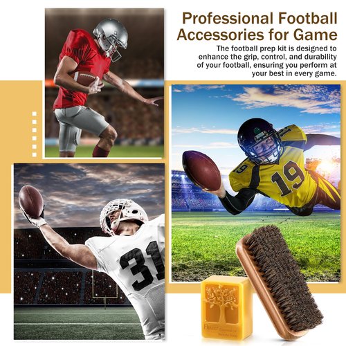 Saillong Football Prep Kit Leather Conditioning Brush and Wax Set, Mud Removal Kit, Grip Accessories for Training Game-Day Footballs for Youth Adults (Brown Bristles)