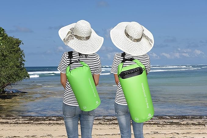 Waterproof Dry Bags Set of 3 Dry Bag with 2 Zip Lock Seals & Detachable Shoulder Strap, Waist Pouch & Phone Case - Can Be Submerged Into Water (Green, 20L)