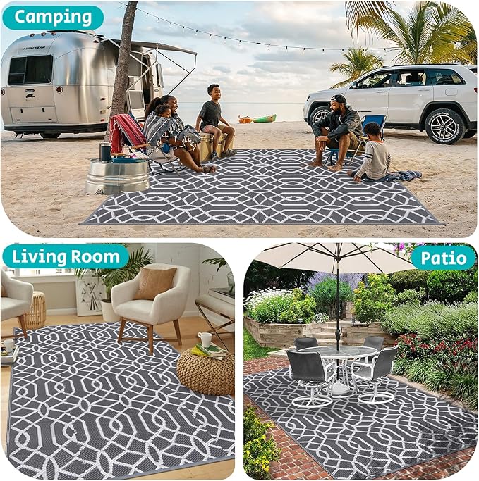 HEBE Outdoor Rug 6'x9' for Patios Waterproof Clearance Reversible Patio Mat Plastic Straw Rug RV Camping Mat Outside Area Rug Carpet for Camping RV,Porch,Deck,Balcony,Camper,Backyard
