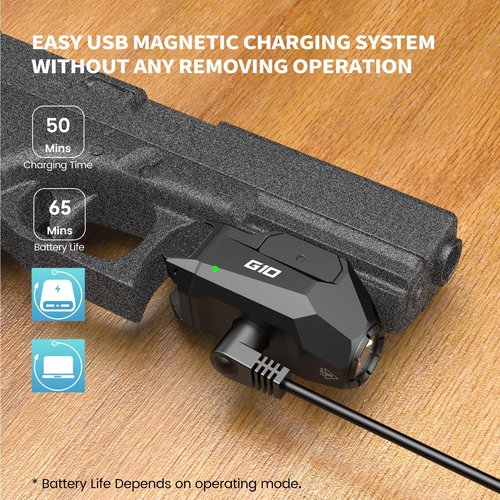 VOTATU G10 Pistol Light High 1000 Lumens/Low 400 Lumens and Strobe Function, Rechargeable Flashlight, Ultra Compact Weapon Light with Adjustable Rail Keys