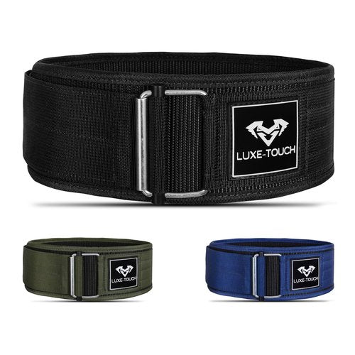 LUXE-TOUCH 4 Inches Nylon Weightlifting Belt with Quick-Release Buckle, Belt for Cross Working out, Bodybuilding, Power Lifting. Deadlift Training Belt, Adjustable Weight Lifting Spine Support (Black, Large (36" -40"))