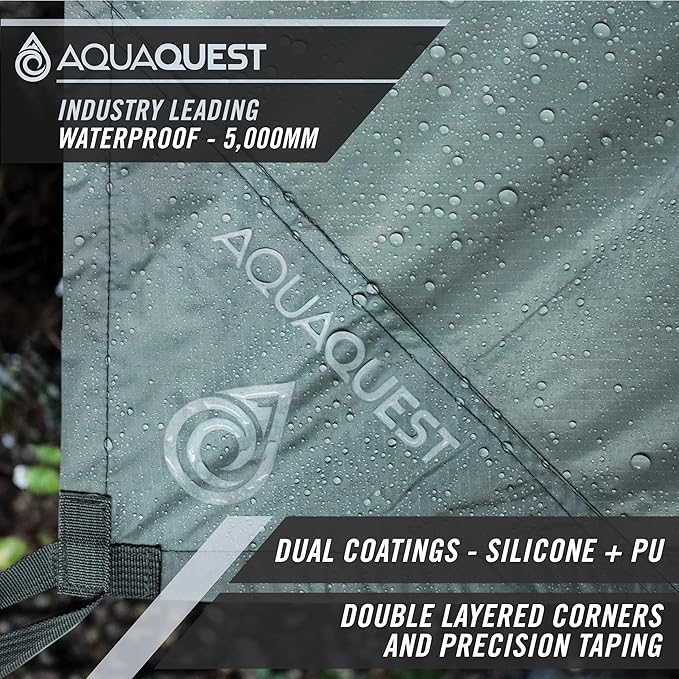AquaQuest Safari Camping Tarp - Lightweight Durable Rain Fly - Waterproof Camping Essentials for Hiking, Backpacking & Hammock, 10 x 7 ft, Stealth Gray