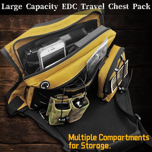 Dlaeey Concealed Carry Holster with Hook & Loop Backed for Backpack/Fanny/Vehicle, & Sports Chest Bag Lightweight Front Running Vest Pouch,Built-In Phone Holder & Extra Storage (Khaki)