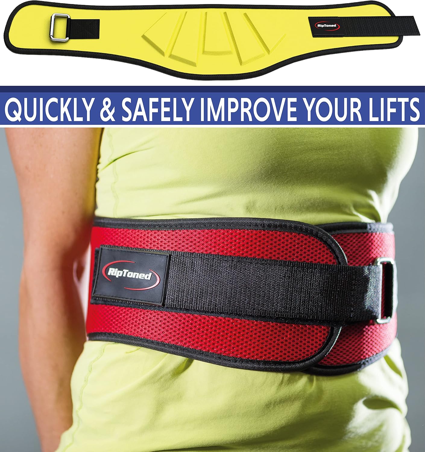 Rip Toned Weight Lifting Belt - Workout Belts for Weightlifting, Powerlifting, Bodybuilding, Strength Training - Back Support for Men & Women - For Squats, Clean, Lunges, Deadlift, Bench Press