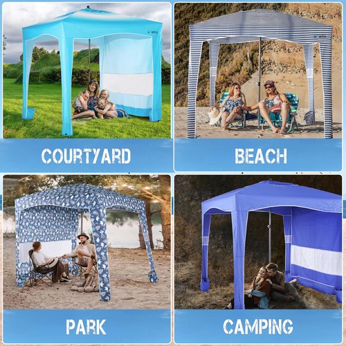 UPWELL Beach Tent Easy Set Up Canopy Sun Shelter Shade with UPF 50+UV Protection Portable Beach Umbrella Outdoor Sunwall with Sand Pockets for Fishing Backyard Camping (Gradient Blue)