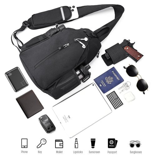 DEYACE Concealed Carry Bag for Men, YKK Zippers Crossbody Sling Backpack edc Bag with Gun Holsters, Travel Hiking Chest Pack Daypack