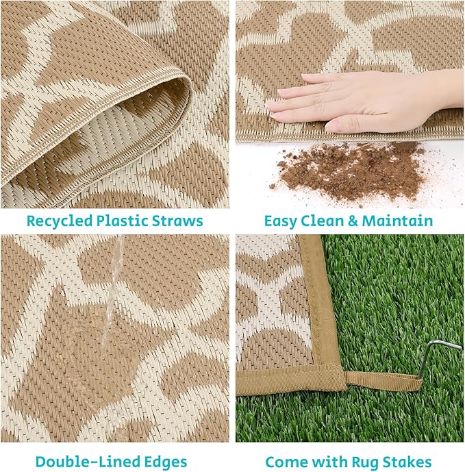 HEBE Outdoor Rug 6'x9' for Patios Waterproof Clearance Reversible Patio Mat Plastic Straw Rug RV Camping Mat Outside Area Rug Carpet for Camping RV,Porch,Deck,Balcony,Camper,Backyard