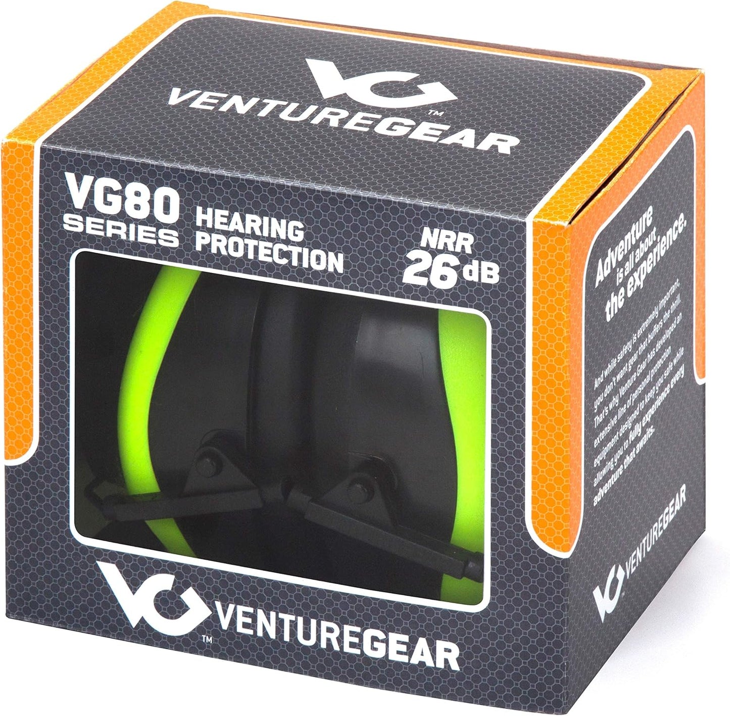 Venture Gear VG80 Series Adult Hearing Protection Earmuff, Hi Vis Orange, VG Clamshell (Model: VGPM8041C)