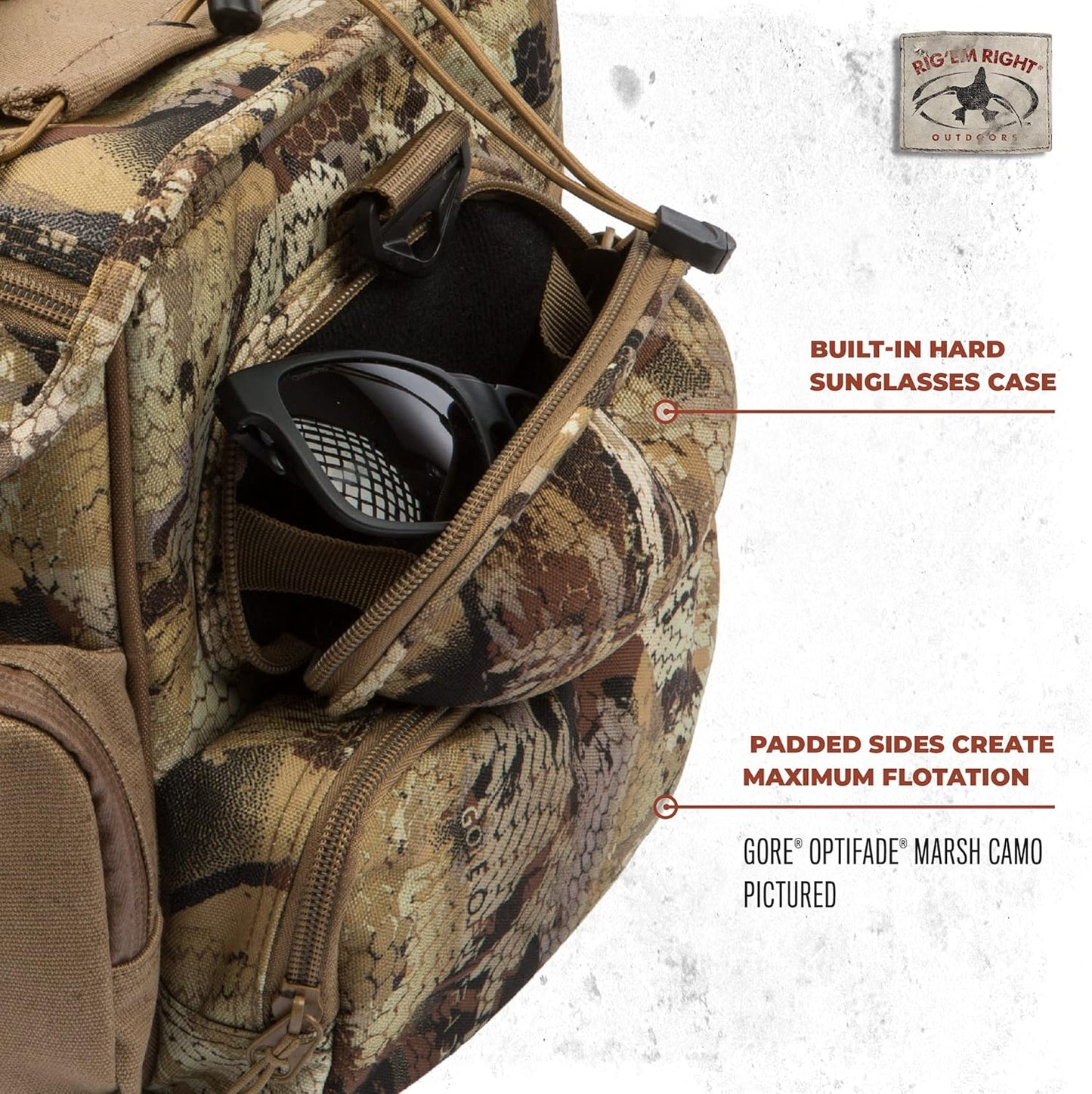 Rig'Em Right Waterfowl Shell Shocker XLT Duck Hunting Blind Bag with Molded Ammo Compartments, Sunglasses Case, Drink Holder and More (Gore Optifade March Camo)