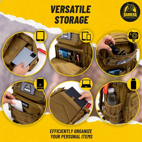 BARRERA warriors -Tactical Backpack 25l -Durable Backpack- Army bag- Tactical gear- Military backpack for men- MOLLE Assault Rucksack with Bottle Holder, Water-Resistant Daypack. (COYOTE BROWN 25L)