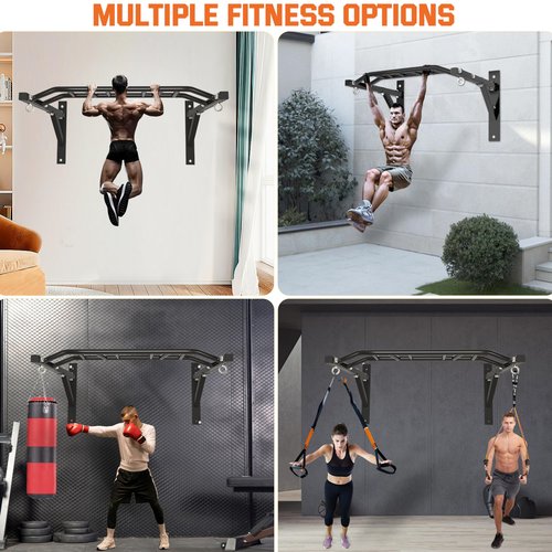 Upgraded-HWOOUSA Pull Up Bar Wall Mounted,Heavy Duty Multi Grip Bar with 14 Grip Positions,Space Saving Home Gym Equipment -Ideal for Garage,Outdoor Strength Training, Chin Up Bar,Supports to 600 Lbs