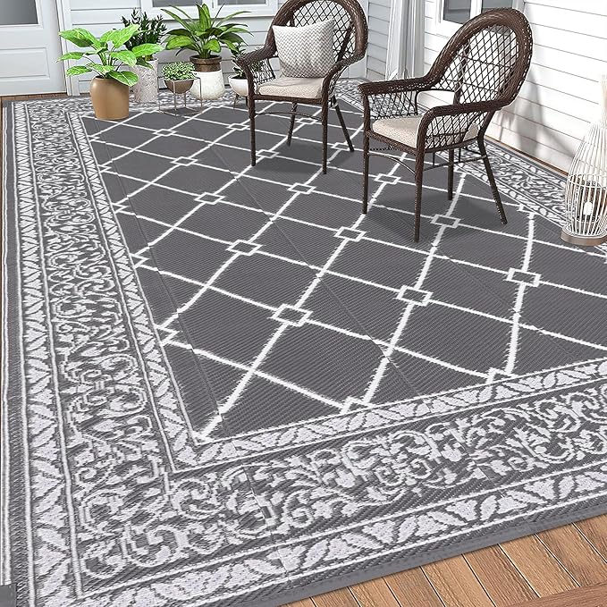 HEBE Outdoor Rug 6'x9' for Patios Waterproof Clearance Reversible Patio Mat Plastic Straw Rug RV Camping Mat Outside Area Rug Carpet for Camping RV,Porch,Deck,Balcony,Camper,Backyard