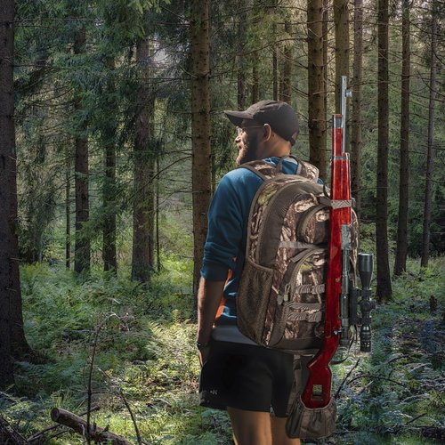 OUUTMEE Hunting Backpack, Camo Outdoor Hunting Pack for Bow or Rifle with Holder for Hunting, Camping, Hiking