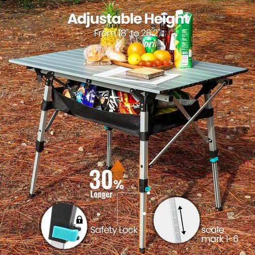 OuterSpa Portable Camping Table with Adjustable Legs, Lightweight Aluminum Folding Table Foldable Table for Outdoor Cooking, Picnic, Beach, Backyards, Rectangular