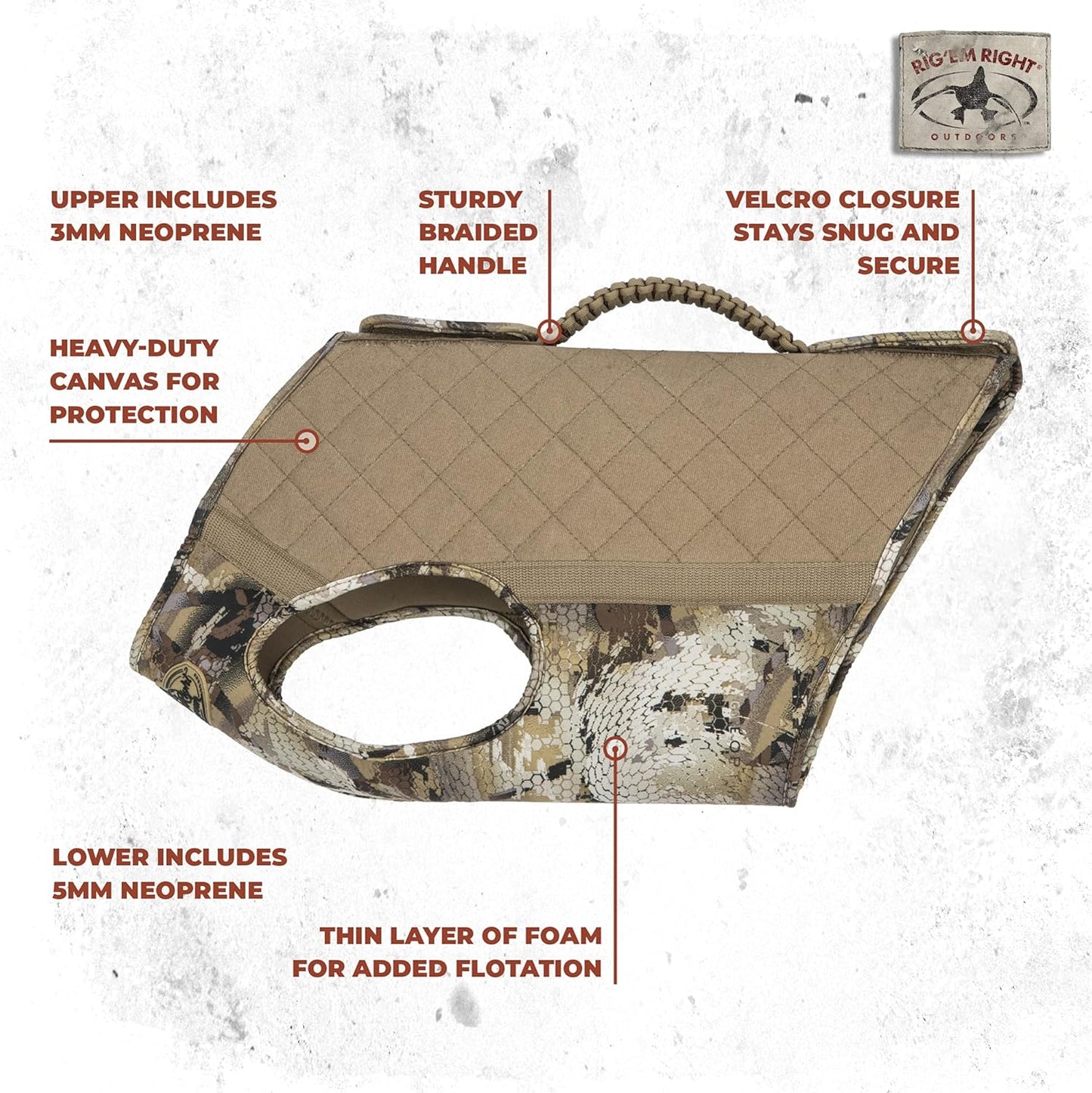 Rig'Em Right Waterfowl Bloodline Elite Dog Vest for Duck Hunting with Ultra Comfortable 3mm Neoprene 3-Layer Construction, Flotation Foam, Heavy-Duty Canvas, and More (Optifade Marsh, L)