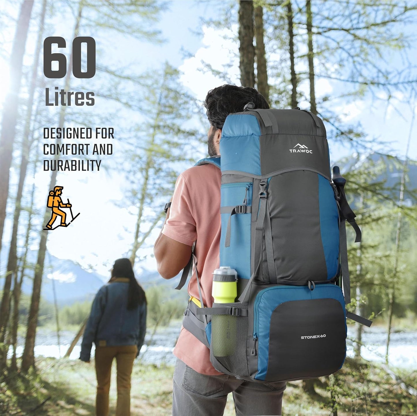 STONEX 60 Ltr Travel Backpack Trekking Rucksack bag for Men & Women Travel Camping Hiking Backpack, Sky Blue