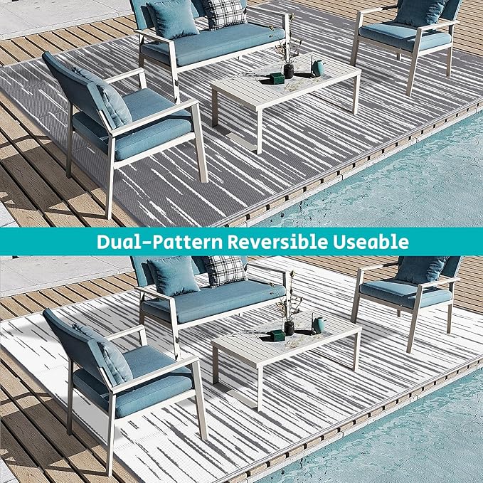 HEBE Outdoor Rug 8'x10' Waterproof for Patios Clearance, Reversible Plastic Straw Rug Camping Carpet, Indoor Outdoor Area Rugs Patio Mats for RV,Picnic,Backyard,Deck,Balcony,Porch