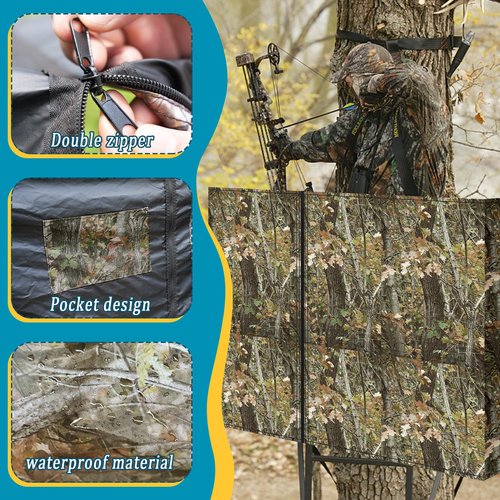 103"X37.5" Hunting Tree Stand Blinds for Deer Hunting Universal Camo Tree Ladder Stand Blind Kit with Zipper and 2 Pockets Tree Stand Cover for Hunting Deer, Elk, Hunting Blind & Accessories