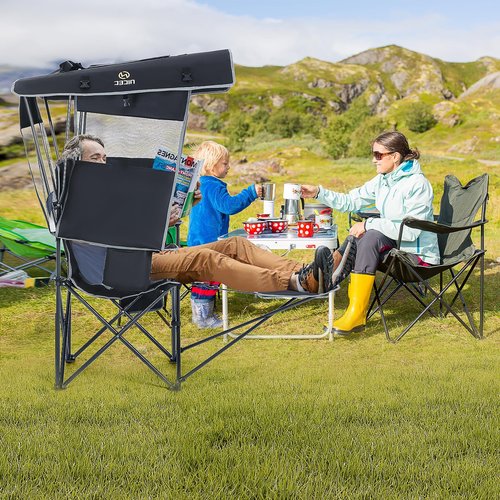 Nice C Chair with Canopy, Heated Camping Chair with Battery, Outdoor Sports Chairs with Shade, Heated Folding Umbrella Chairs, with Removable Footrest (1-Pack)