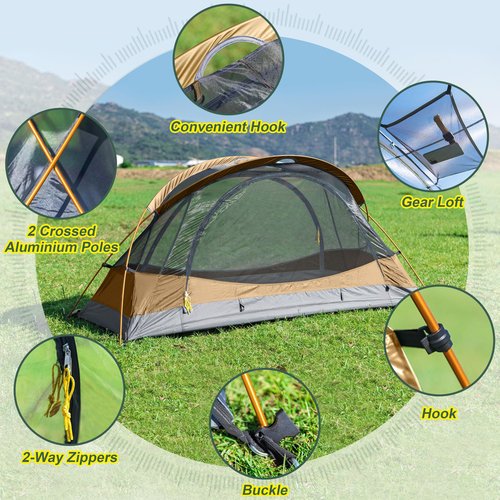 Camppal 1 Person Backpacking Tent, Waterproof 4 Seasons Tent, Lightweight Cold Weather Winter Tent Easy Setup for Hiking, Camping, Hunting