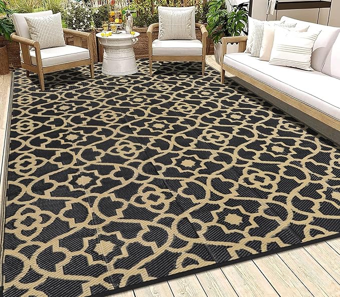 HEBE Outdoor Rug 5'x8' for Patios Waterproof Clearance Reversible Patio Mat Plastic Straw Rug RV Camping Mat Outside Area Rug Carpet for Camping RV,Porch,Deck,Balcony,Camper,Backyard