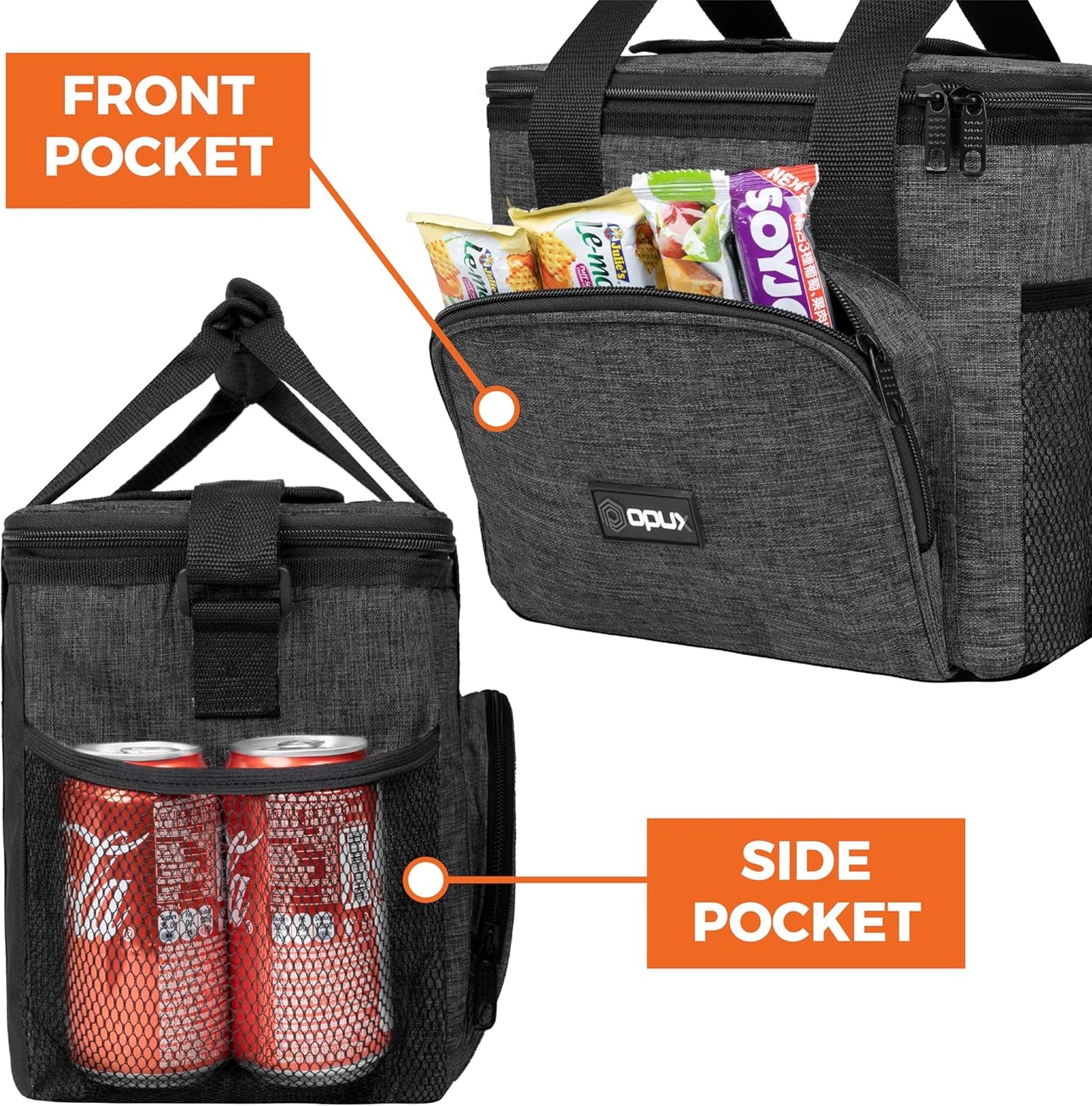 OPUX Soft Cooler Bag, Insulated Collapsible Lunch Cooler Bag for Men Work Camping Beach Travel, Portable Soft Sided Leakproof Waterproof Large Lunch Bag Box with Shoulder Strap 18 Cans, Heather Navy