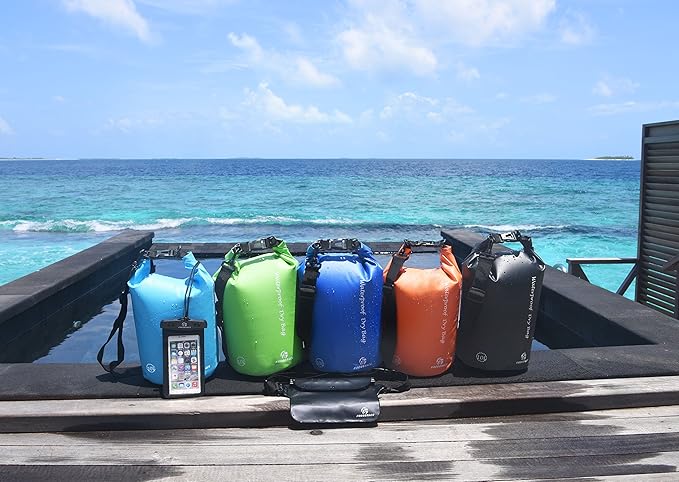 Waterproof Dry Bags Set Of 3 Dry Bag With 2 Zip Lock Seals & Detachable Shoulder Strap, Waist Pouch & Phone Case - Can Be Submerged Into Water - For Swimming (Black, 10L)