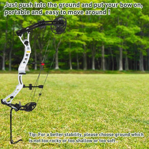 2 Pack Ground Bow Holder, Rustproof Hunting Ground Blind Bow Holder with Self-Adhesive CamouflageTape Rubber Coated Compound Bow Holder Versatile Archery Ground Stake Bow Stand for Hunting Practice
