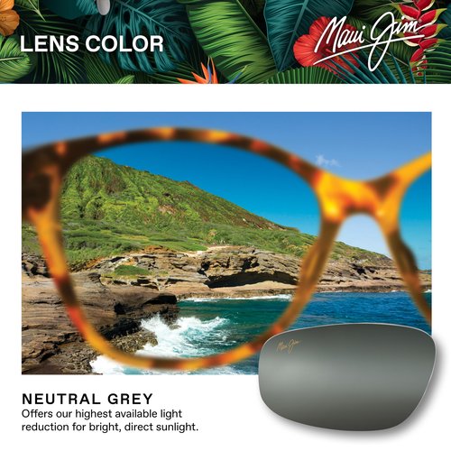 Maui Jim Pukaua Round Sunglasses, Shiny Dark Ruthenium/Neutral Grey Polarized, Medium