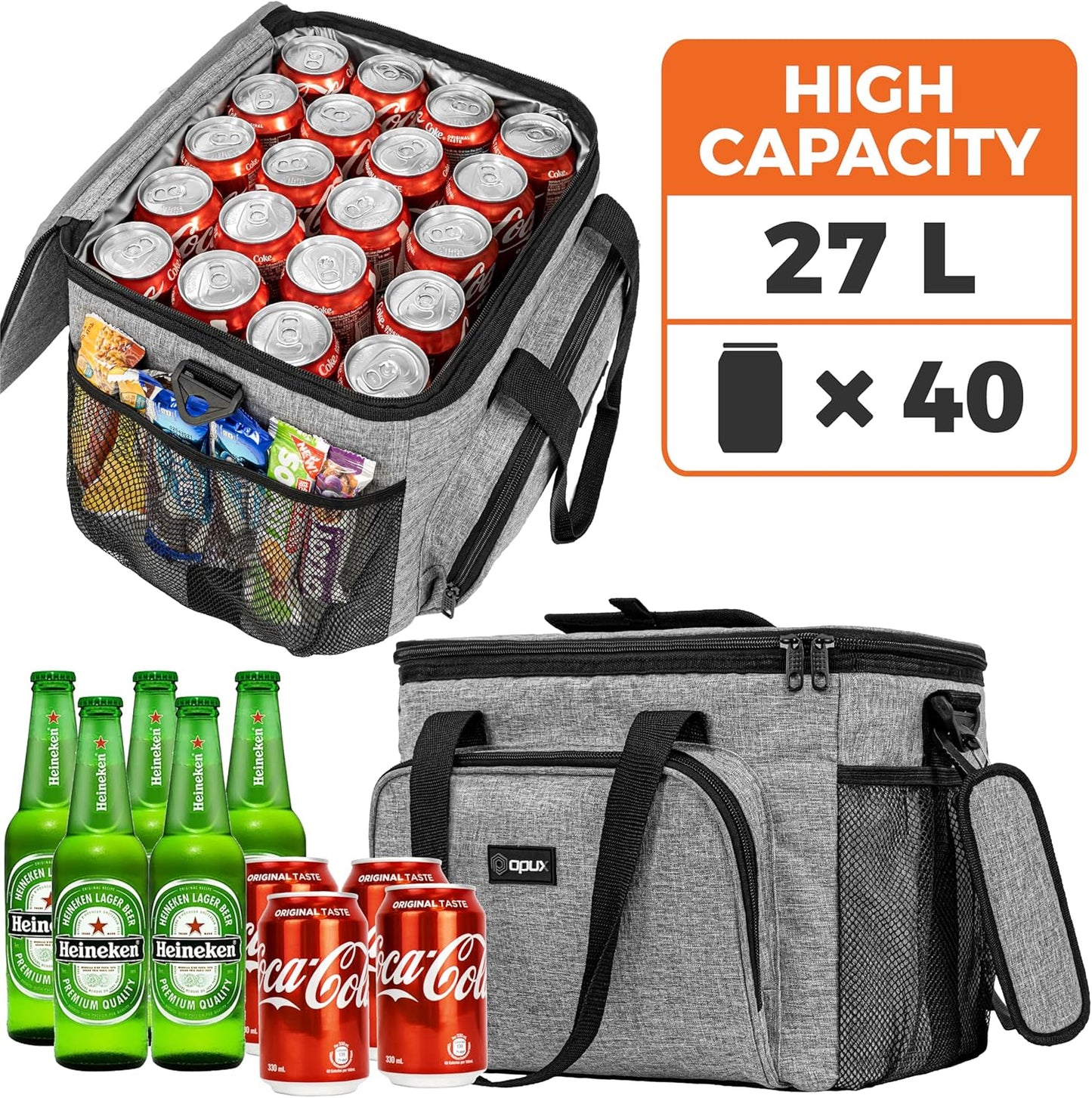 OPUX Soft Cooler Bag, Insulated Collapsible Lunch Cooler Bag for Men Work Camping Beach Travel, Portable Soft Sided Leakproof Waterproof Large Lunch Bag Box with Shoulder Strap 18 Cans, Heather Navy