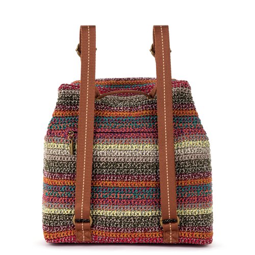 The Sak Sayulita Backpack - Hand Crochet Women's Backpack for Everyday & Travel - Daypack With Adjustable & Removable Straps - Sunset Stripe