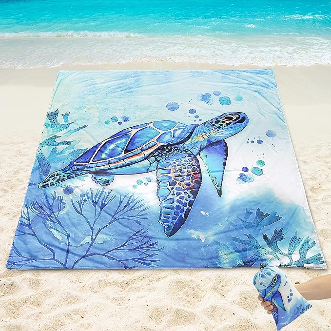 Beach Blanket Waterproof Sandproof Beach Mat 79" X 83" /10'x9'for 2-8 Adults Quick Drying Outdoor Picnic Mat Beach Accessories for Travel, Camping, Hiking
