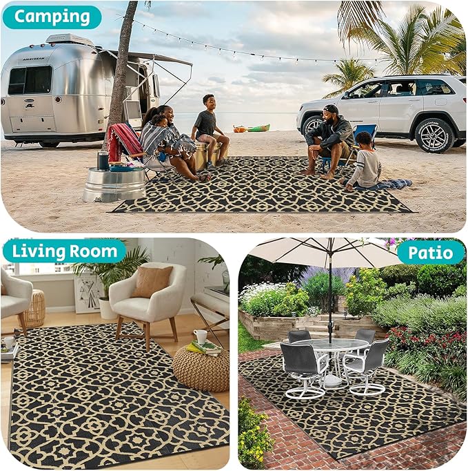 HEBE Outdoor Rug 8'x10' for Patios Waterproof Clearance Reversible Patio Mat Plastic Straw Rug RV Camping Mat Outside Area Rug Carpet for Camping RV,Porch,Deck,Balcony,Camper,Backyard