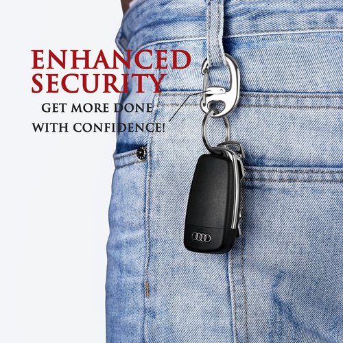 STEEL HAWK Fliplock Stainless Steel Locking Carabiner Clip – Compact Heavy-Duty Keychain Hook with Secure Wire Gate & Key Ring – EDC Gear for Keys, Backpack, Camping, Hiking & Outdoor Use, PVD G/1.75"