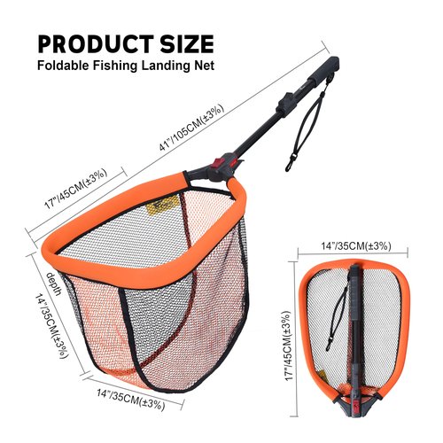 8Fans Extendable Fishing Net, Foldable Floating Landing Net,Non-Slip Hi-vis Grip, Ideal for Kayak Wading Fishing (40"/102cm Full (Telescopic Pole))