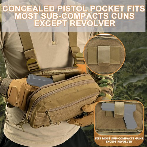 tactifans Chest Rig with Concealed Pistol Holster, Chest Bag for Men,Molle EDC Tactical Vest Chest pack for Running Outdoor