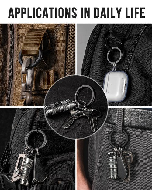 TIMULTI Multi-Use Carabiner Clips,Small Caribeener Clips with Key Rings, 1.4" Spring Snap Hook Key Chain Clip for Home Car Keys (Black Aluminium - 1 Pack)