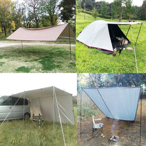 Tent Poles Adjustable Tarp Poles Steel Rods for Tarp Canopy Camping Replacement Set of 4 +Pegs & Reflective Ropes (Black/4)
