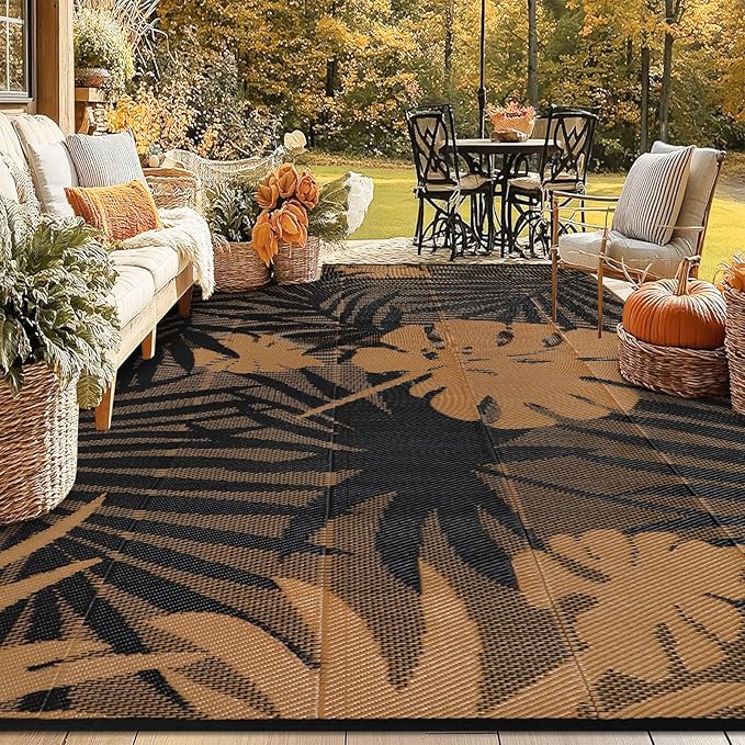 Homcomoda Outdoor Rugs 9’x12’ Waterproof Reversible Patio Rugs Outdoor Clearance Lightweight Outdoor Rugs Portable RV Camping Mats for Tents Deck Porch BBQ Beach Backyard